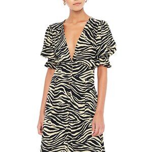 Faithfull The Brand Rafa Midi Dress Yellow Animal Print Size 2 US Party Holiday